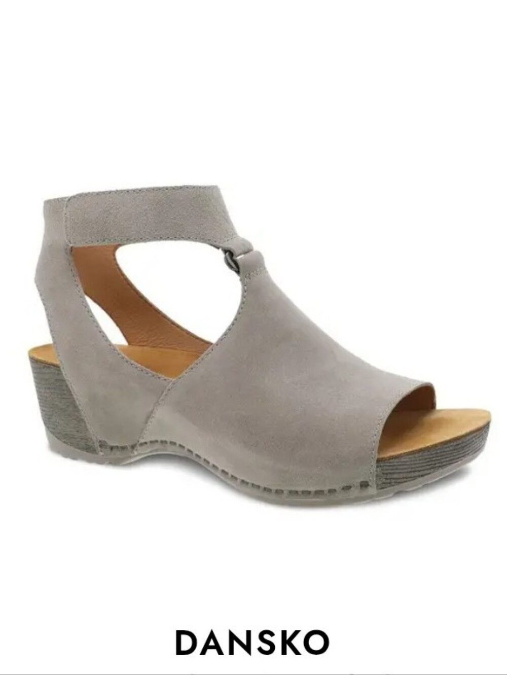 Dansko Taylin Light Gray Suede Open‑Toe Wedge Sandals Ankle Strap W 9.5/EU 40